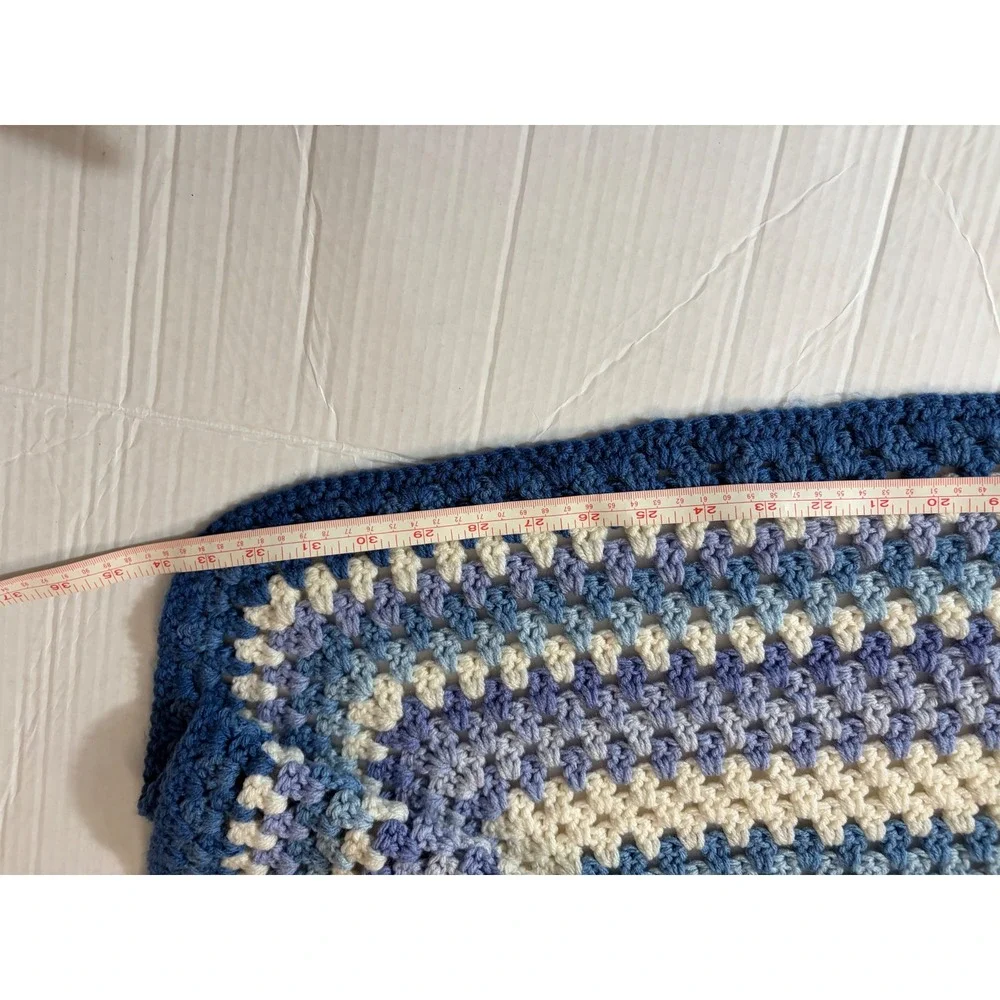 EUC Handmade Crochet Hexagon Blanket Blue Ombre Gradient Throw 34